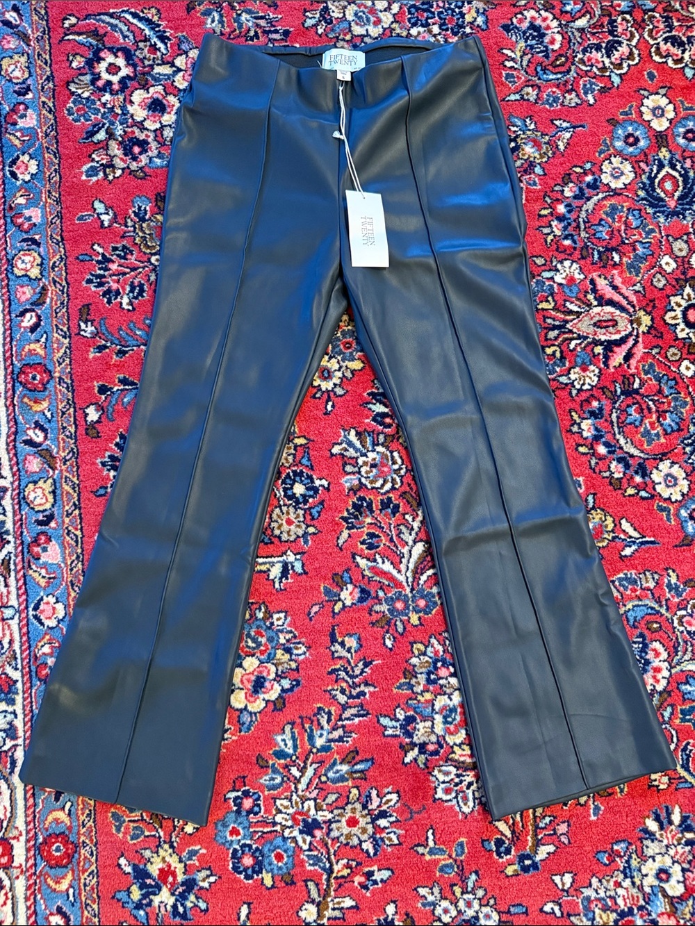 Fifteen Twenty navy Faux Leather Flared Pants